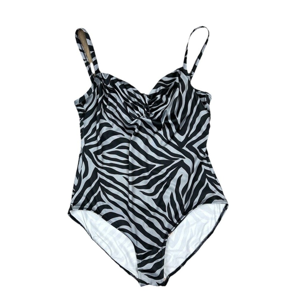 Vtg 80s 90s Le Cove Zebra Animal Print One Piece Wired Swimwear Swimsuit Size 16